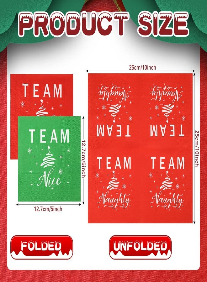 Sabary 100 Pcs Christmas Cocktail Napkins Team Naughty and Team Nice Beverage Napkins Red and Green Christmas Paper Napkins Funny Holiday Napkins for Christmas Dinner Party, 2 Ply, 5 x 5 Inch - Image 2